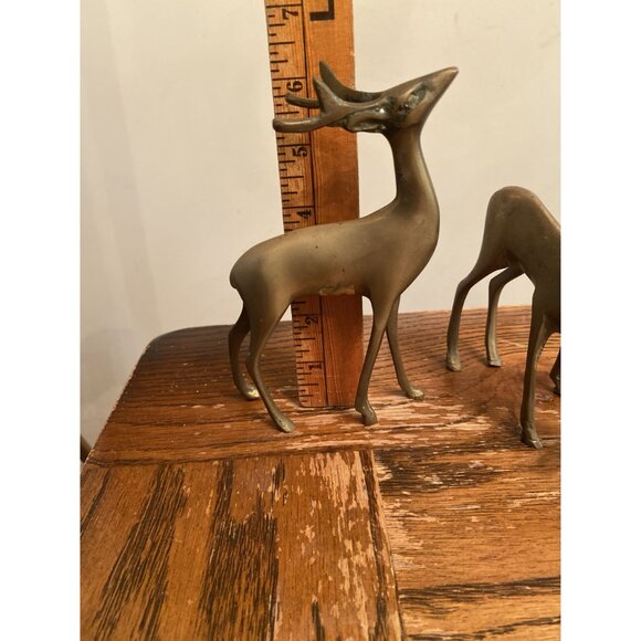 Vintage Brass Deer Figurines Set Of 2 Grazing & Standing - Picture 4 of 8